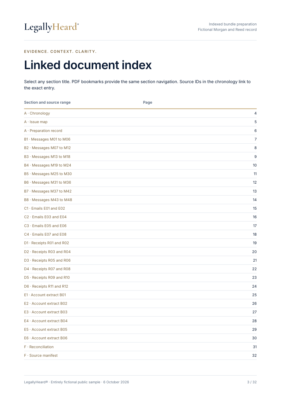 Example page from the fictional indexed bundle preparation